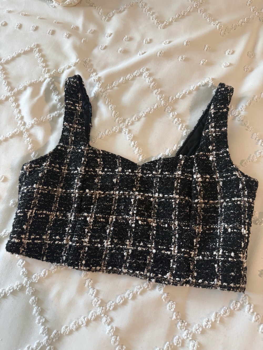 Abercrombie & Fitch Black and White Tweed Crop Top